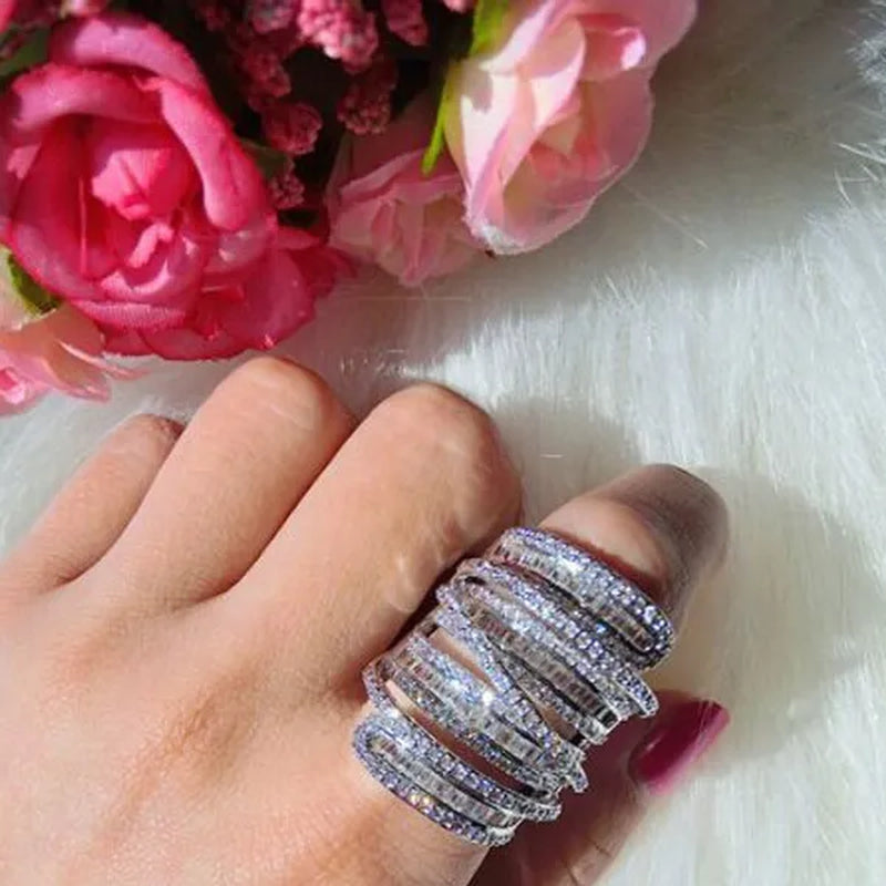 Elegant  Silver White Sapphire Natural stone Birthstone Gemstones Engagement Wedding Anniversary Bride Man Women Ring Size 6 7 8 9 10