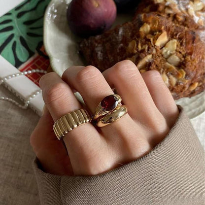 Gold Ring for Women Trendy Gemstone Chunky Ring 18K Gold Plated Band Ring Signet Statement Ring