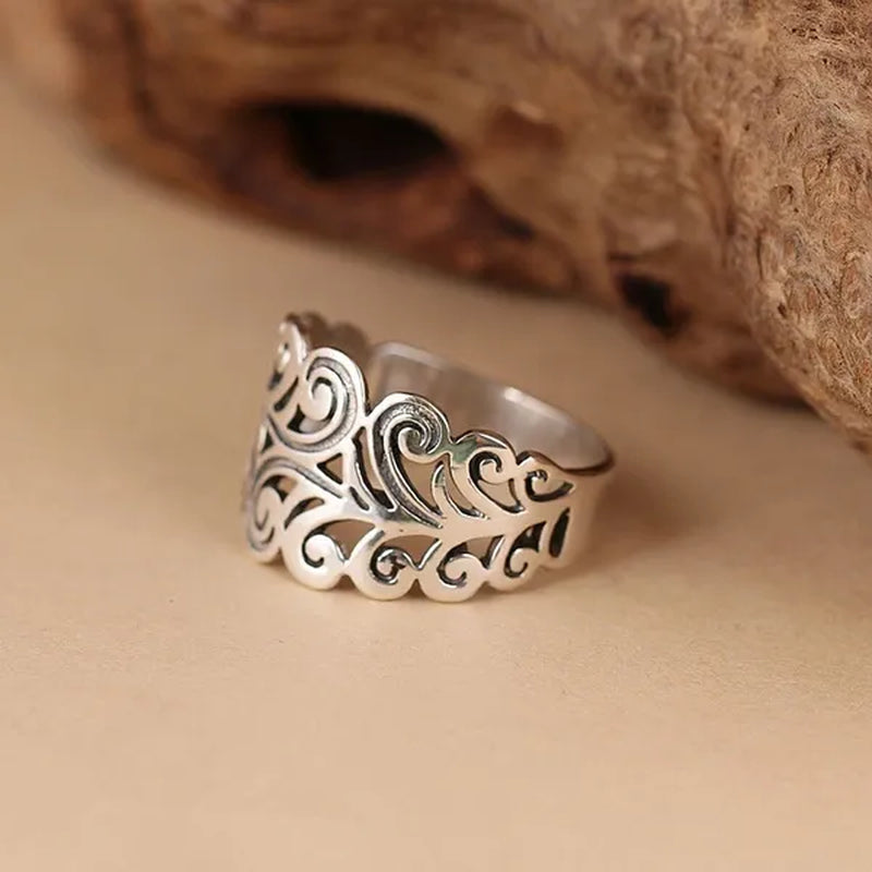 Women Antiquated Hollowout 925 Sterling Silver Colors Fern Style Rings Jewelry