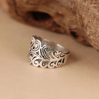 Women Antiquated Hollowout 925 Sterling Silver Colors Fern Style Rings Jewelry