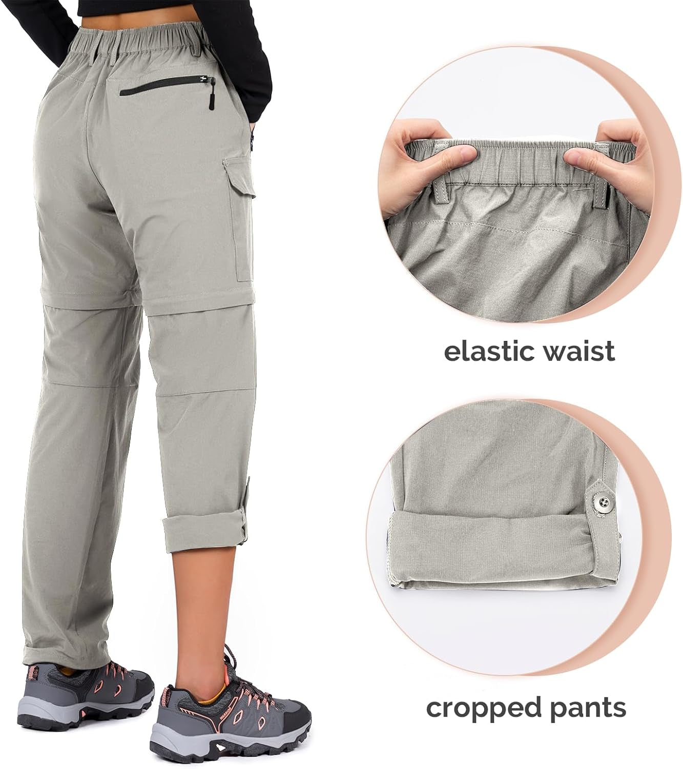 Women'S-Hiking-Pants-Convertible Quick-Dry-Stretch-Lightweight Zip-Off Outdoor Pants with 5 Deep Pockets