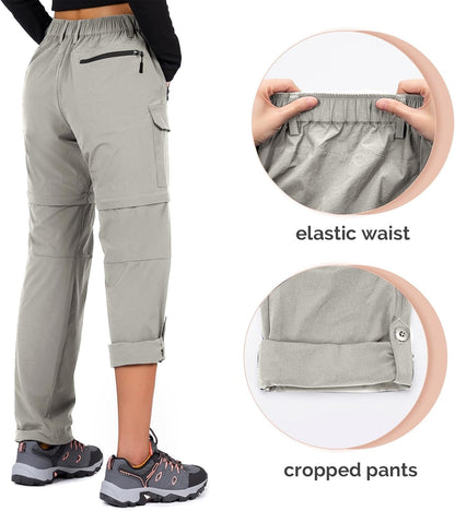 Women'S-Hiking-Pants-Convertible Quick-Dry-Stretch-Lightweight Zip-Off Outdoor Pants with 5 Deep Pockets