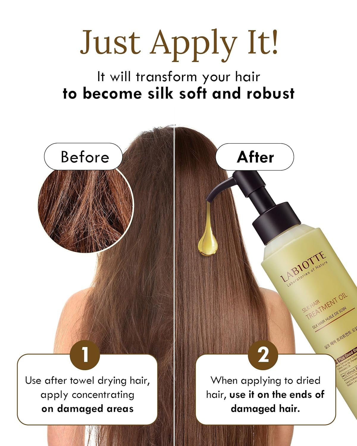 Silk Oil Hair Treatment for Repair, Frizz Control & Shine - with Jojoba Oil for Dry, Damaged Hair Growth - 5.07 Fl Oz