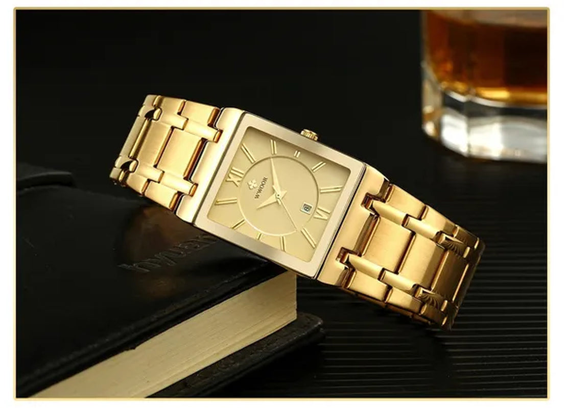Relogio Masculino WWOOR top brand luxury stainless steel black gold men's square watch men's waterproof quartz wrist watch men