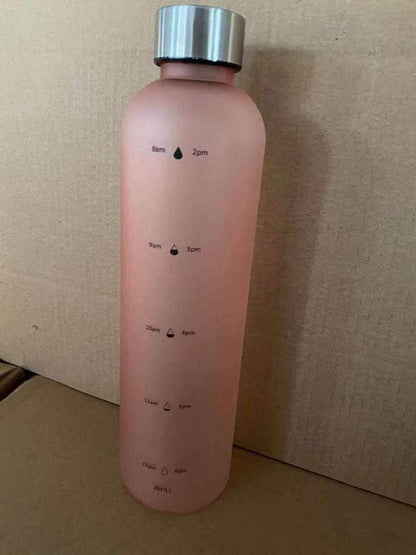 32 Oz Tritan/Bpa-Free Water Bottle W/Time Marker, Pink, Motivational Measurements W/Time & Volume, Frosted Plastic, EXTRA Lid for Gym, Sports, Travel, Fitness, or Work - WORLD TIME VISITS