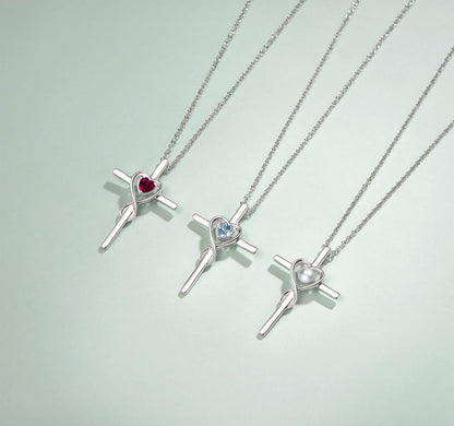 Birthstone Cross Necklace for Women Birthstone Necklace Heart Infinity Cross Pendant Necklace Fine Jewelry Christmas Valentines Day Gifts Birthday Holiday Gifts for Her, 16"+2" Inches