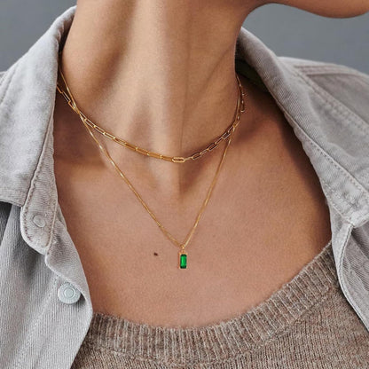 Dainty Gold Birthstone Necklaces for Women Non Tarnish, Trendy Blue Green Cubic Zirconia Emerald Pendant Charm Gold Necklaces Birthday Gifts for Women Waterproof Jewelry