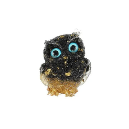 2" Owl Statue, Pack of 2, Resin Owl Shape Filled with Lapis Lazuli & Black Obsidian Crystal Gemstone Figurine, Healing Stone Home Decor, Christmas Gift