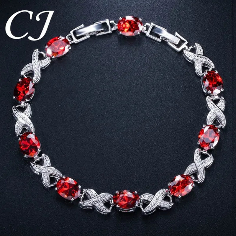 CANDICE Trendy White Gold Plated X Design Tennis Bracelet Pave CZ Connect Oval Multicolor Crystals Stylish Bangle Jewelry for Women Banquet Party Accessories