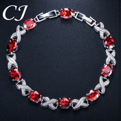 CANDICE Trendy White Gold Plated X Design Tennis Bracelet Pave CZ Connect Oval Multicolor Crystals Stylish Bangle Jewelry for Women Banquet Party Accessories