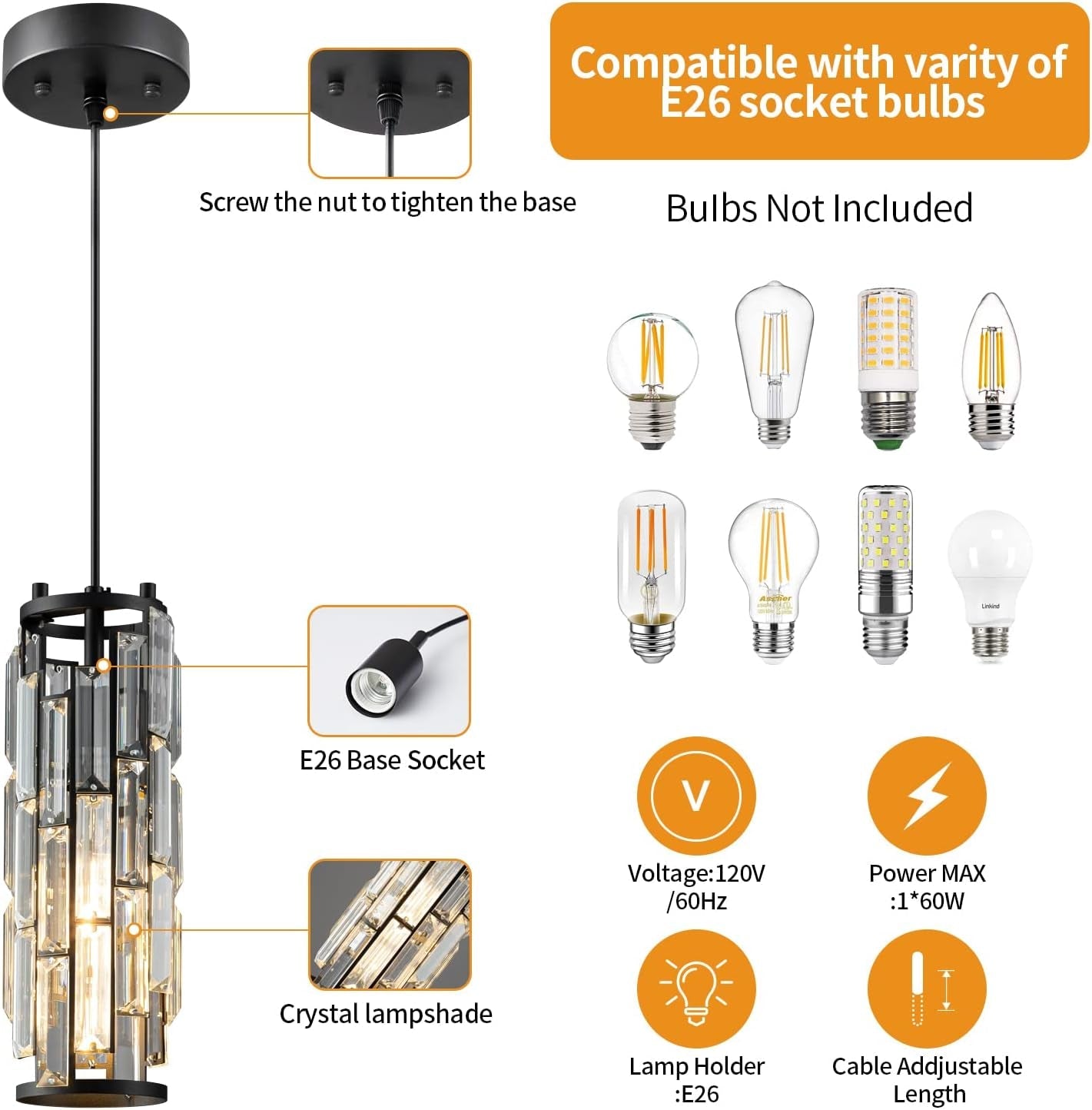Black Pendant Lights Kitchen Island Modern Pendant Light, Crystal Pendant Light Fixture Mini Pendant Light, Pendant Lighting for Kitchen Island Bedroom (Black 1-Pack) - WORLD TIME VISITS