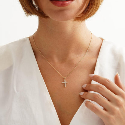 Cross Necklace for Women-Dainty Simple 14K Gold Plated Cross Pendant Cute Diamond Necklaces for Women Gold Jewelry