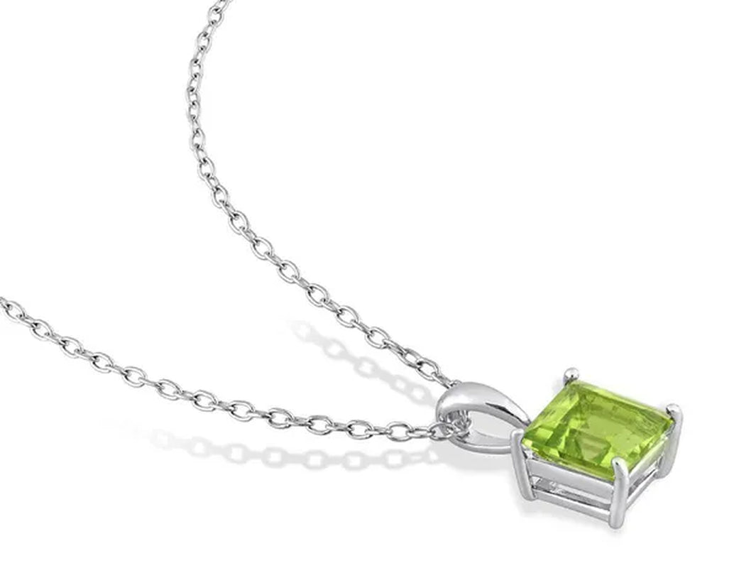 1.20 Carat (ctw) Princess-Cut Peridot Solitaire Pendant Necklace in Sterling Silver with Chain