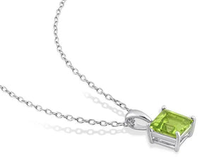 1.20 Carat (ctw) Princess-Cut Peridot Solitaire Pendant Necklace in Sterling Silver with Chain