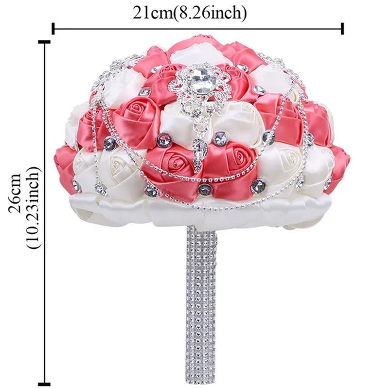 21CM Beautiful Rhinestone Tassel Wedding Bouquet Diamond Brooch Bouquet Satin Rose Bridal Holding Flower DIY Wedding Supplies
