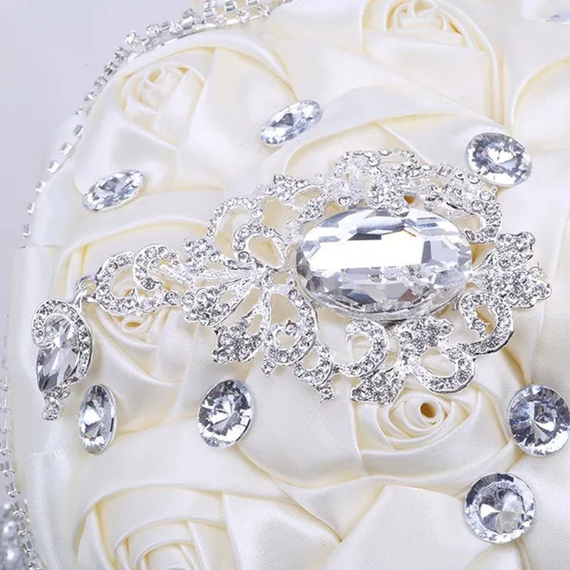 21CM Beautiful Rhinestone Tassel Wedding Bouquet Diamond Brooch Bouquet Satin Rose Bridal Holding Flower DIY Wedding Supplies