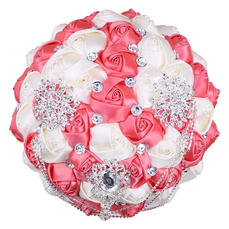 21CM Beautiful Rhinestone Tassel Wedding Bouquet Diamond Brooch Bouquet Satin Rose Bridal Holding Flower DIY Wedding Supplies - WORLD TIME VISITS