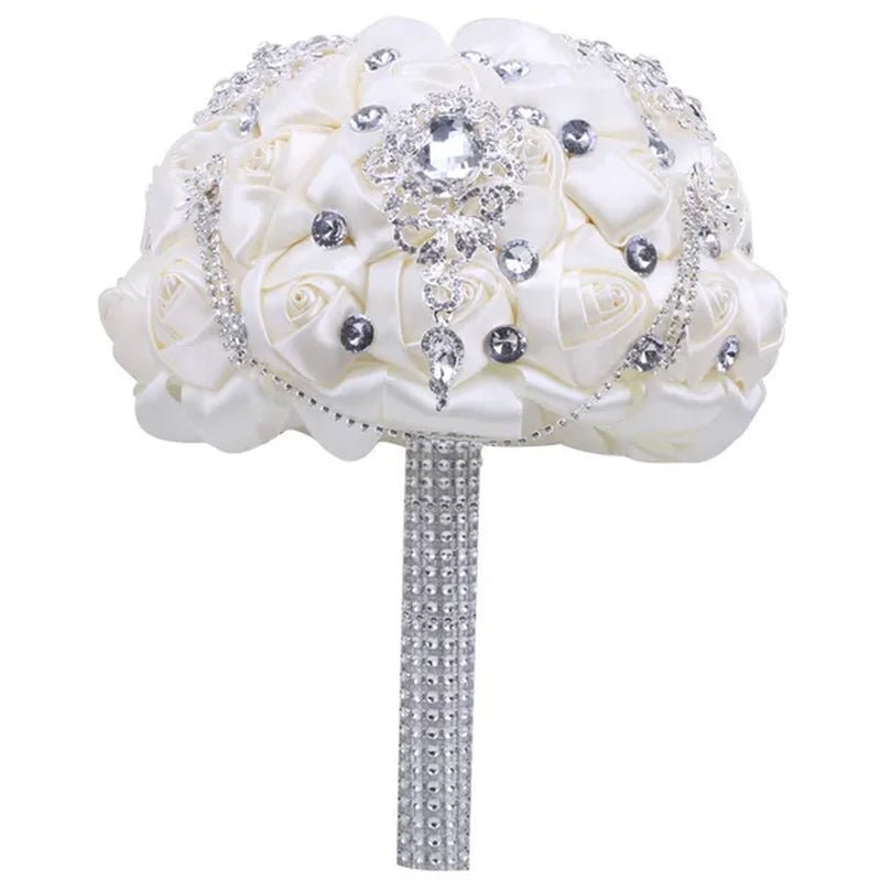 21CM Beautiful Rhinestone Tassel Wedding Bouquet Diamond Brooch Bouquet Satin Rose Bridal Holding Flower DIY Wedding Supplies