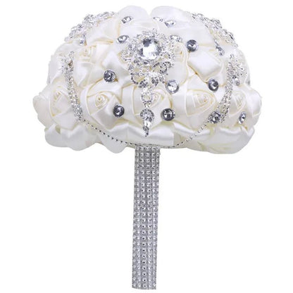 21CM Beautiful Rhinestone Tassel Wedding Bouquet Diamond Brooch Bouquet Satin Rose Bridal Holding Flower DIY Wedding Supplies