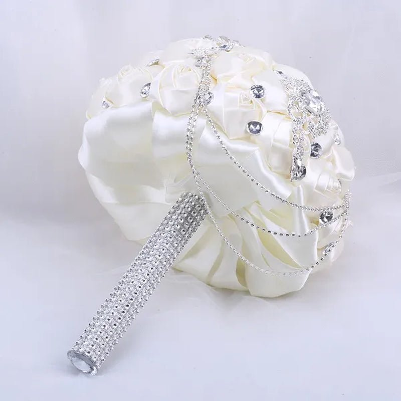 21CM Beautiful Rhinestone Tassel Wedding Bouquet Diamond Brooch Bouquet Satin Rose Bridal Holding Flower DIY Wedding Supplies
