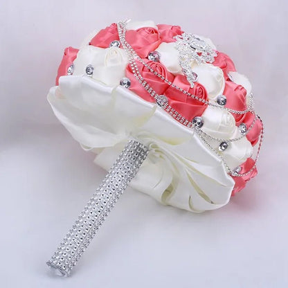 21CM Beautiful Rhinestone Tassel Wedding Bouquet Diamond Brooch Bouquet Satin Rose Bridal Holding Flower DIY Wedding Supplies