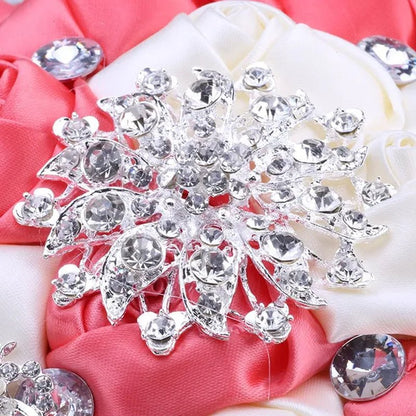 21CM Beautiful Rhinestone Tassel Wedding Bouquet Diamond Brooch Bouquet Satin Rose Bridal Holding Flower DIY Wedding Supplies
