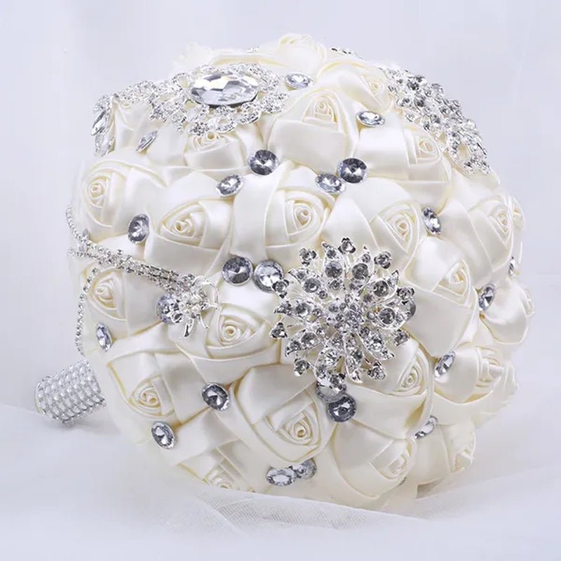 21CM Beautiful Rhinestone Tassel Wedding Bouquet Diamond Brooch Bouquet Satin Rose Bridal Holding Flower DIY Wedding Supplies