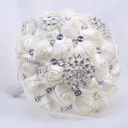 21CM Beautiful Rhinestone Tassel Wedding Bouquet Diamond Brooch Bouquet Satin Rose Bridal Holding Flower DIY Wedding Supplies