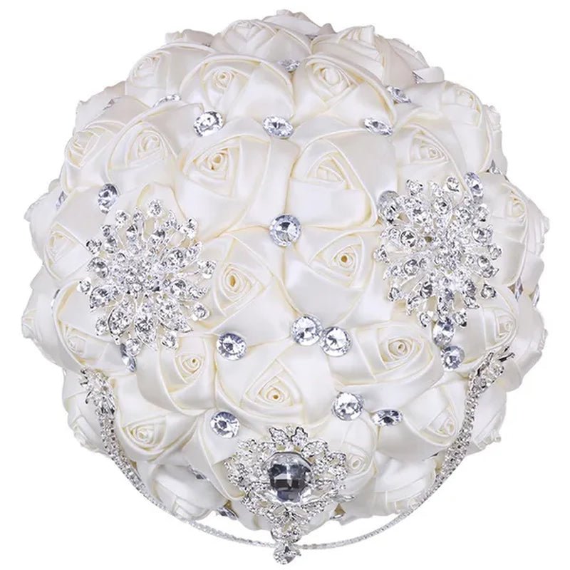 21CM Beautiful Rhinestone Tassel Wedding Bouquet Diamond Brooch Bouquet Satin Rose Bridal Holding Flower DIY Wedding Supplies - WORLD TIME VISITS
