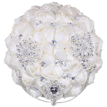 21CM Beautiful Rhinestone Tassel Wedding Bouquet Diamond Brooch Bouquet Satin Rose Bridal Holding Flower DIY Wedding Supplies - WORLD TIME VISITS