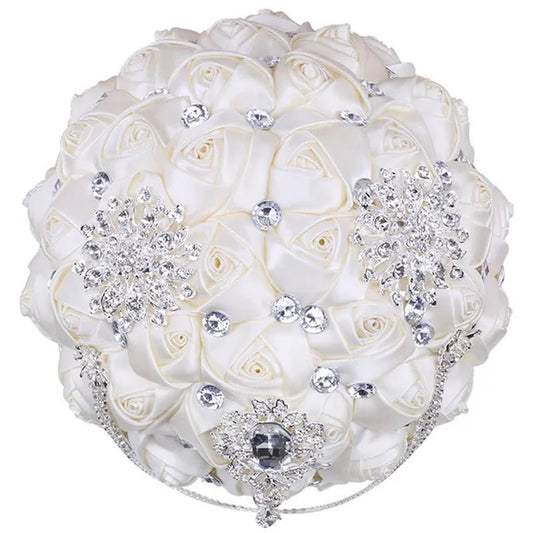 21CM Beautiful Rhinestone Tassel Wedding Bouquet Diamond Brooch Bouquet Satin Rose Bridal Holding Flower DIY Wedding Supplies - WORLD TIME VISITS