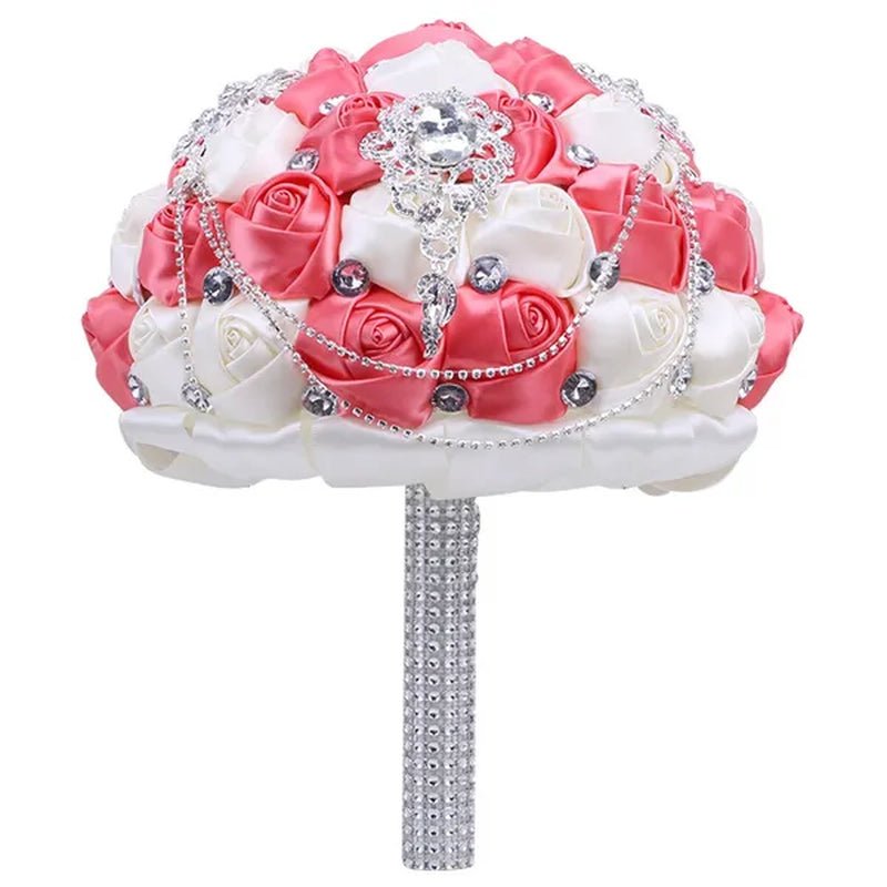21CM Beautiful Rhinestone Tassel Wedding Bouquet Diamond Brooch Bouquet Satin Rose Bridal Holding Flower DIY Wedding Supplies - WORLD TIME VISITS