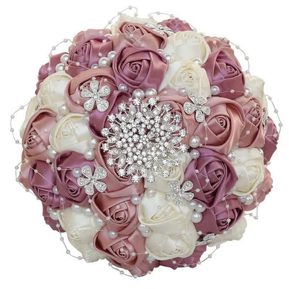 21CM Silk Rose Pearl Rhinestone New Style Bridal Bouquet Wedding Supplies Diamond Brooch Bouquet Bridesmaid Holding Flowers
