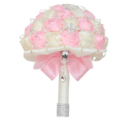 21CM Silk Rose Pearl Rhinestone New Style Bridal Bouquet Wedding Supplies Diamond Brooch Bouquet Bridesmaid Holding Flowers - WORLD TIME VISITS
