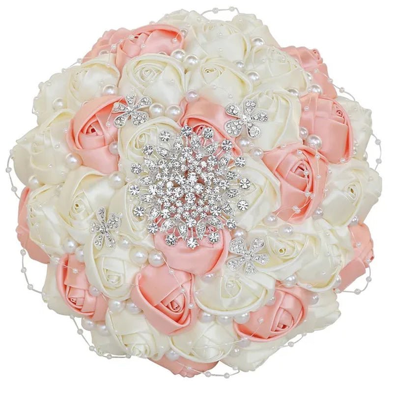 21CM Silk Rose Pearl Rhinestone New Style Bridal Bouquet Wedding Supplies Diamond Brooch Bouquet Bridesmaid Holding Flowers - WORLD TIME VISITS