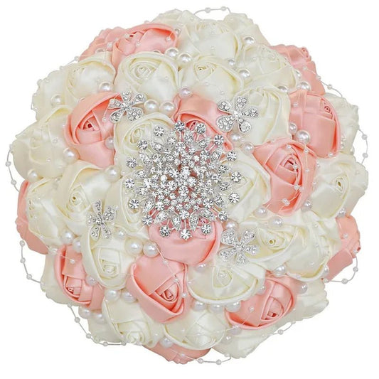 21CM Silk Rose Pearl Rhinestone New Style Bridal Bouquet Wedding Supplies Diamond Brooch Bouquet Bridesmaid Holding Flowers - WORLD TIME VISITS