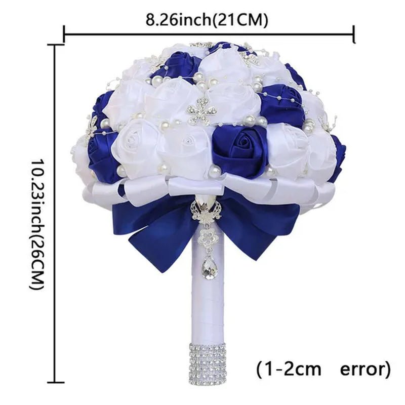 21CM Silk Rose Pearl Rhinestone New Style Bridal Bouquet Wedding Supplies Diamond Brooch Bouquet Bridesmaid Holding Flowers - WORLD TIME VISITS