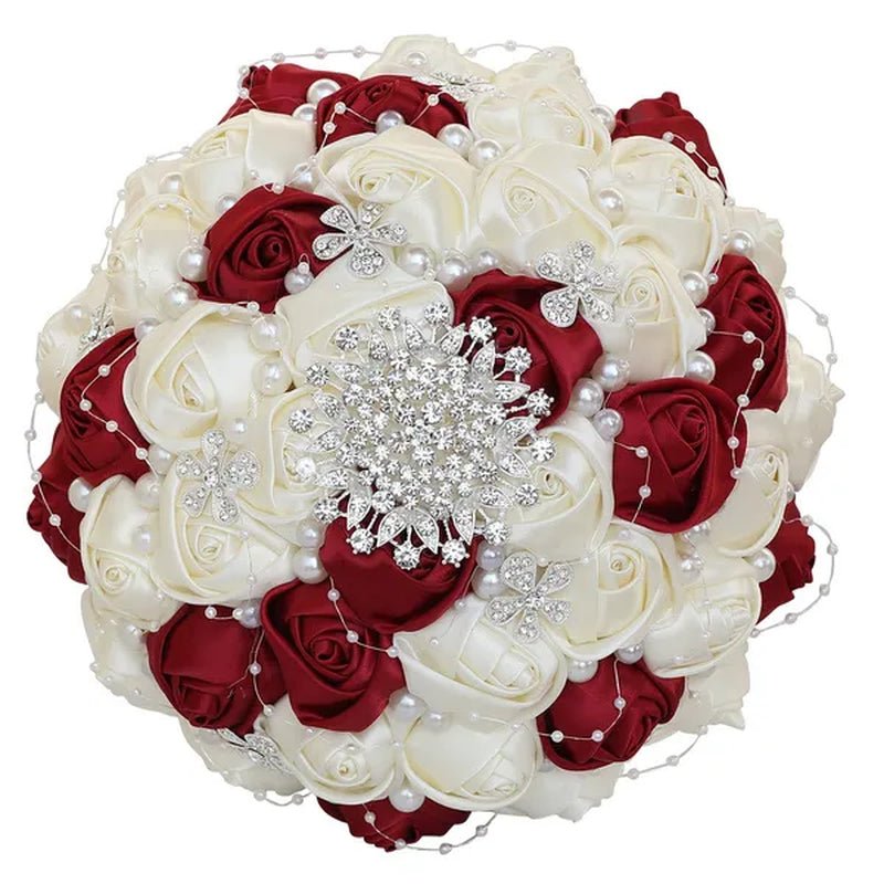 21CM Silk Rose Pearl Rhinestone New Style Bridal Bouquet Wedding Supplies Diamond Brooch Bouquet Bridesmaid Holding Flowers - WORLD TIME VISITS