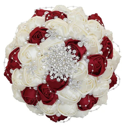 21CM Silk Rose Pearl Rhinestone New Style Bridal Bouquet Wedding Supplies Diamond Brooch Bouquet Bridesmaid Holding Flowers - WORLD TIME VISITS