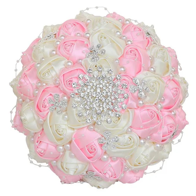 21CM Silk Rose Pearl Rhinestone New Style Bridal Bouquet Wedding Supplies Diamond Brooch Bouquet Bridesmaid Holding Flowers