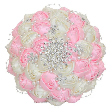 21CM Silk Rose Pearl Rhinestone New Style Bridal Bouquet Wedding Supplies Diamond Brooch Bouquet Bridesmaid Holding Flowers