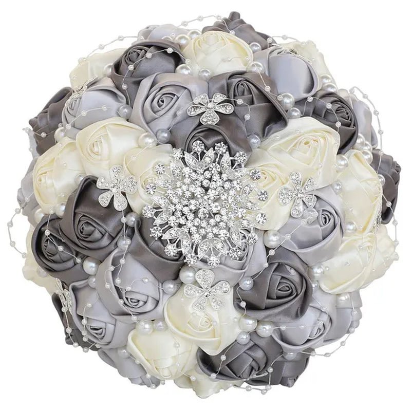 21CM Silk Rose Pearl Rhinestone New Style Bridal Bouquet Wedding Supplies Diamond Brooch Bouquet Bridesmaid Holding Flowers