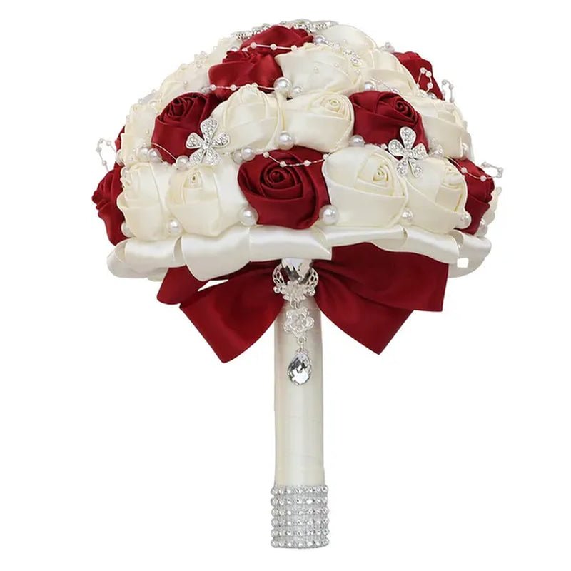 21CM Silk Rose Pearl Rhinestone New Style Bridal Bouquet Wedding Supplies Diamond Brooch Bouquet Bridesmaid Holding Flowers - WORLD TIME VISITS