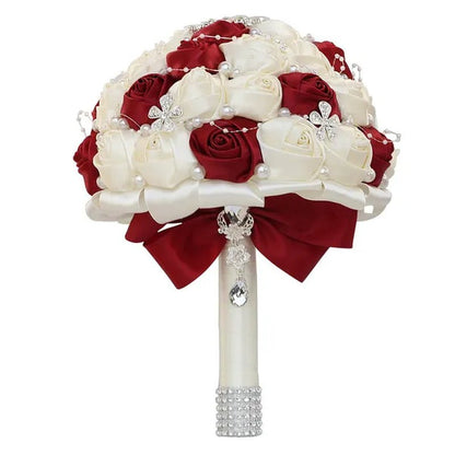 21CM Silk Rose Pearl Rhinestone New Style Bridal Bouquet Wedding Supplies Diamond Brooch Bouquet Bridesmaid Holding Flowers - WORLD TIME VISITS