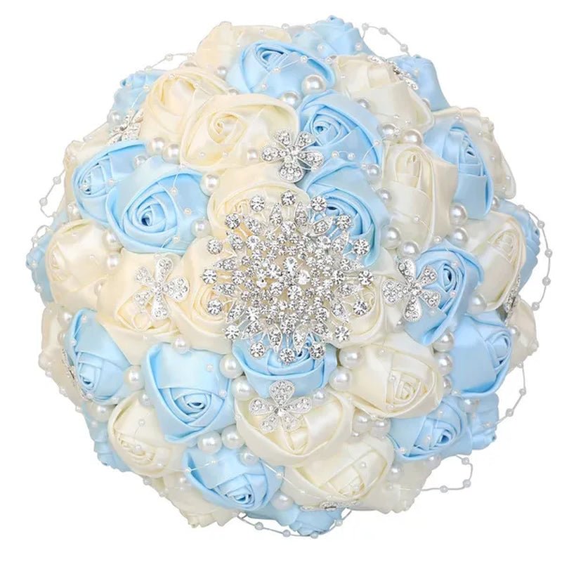 21CM Silk Rose Pearl Rhinestone New Style Bridal Bouquet Wedding Supplies Diamond Brooch Bouquet Bridesmaid Holding Flowers