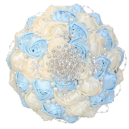 21CM Silk Rose Pearl Rhinestone New Style Bridal Bouquet Wedding Supplies Diamond Brooch Bouquet Bridesmaid Holding Flowers