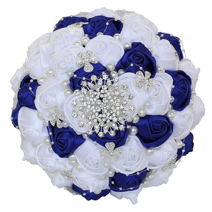 21CM Silk Rose Pearl Rhinestone New Style Bridal Bouquet Wedding Supplies Diamond Brooch Bouquet Bridesmaid Holding Flowers