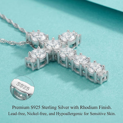 2.1Ct Women'S Moissanite Cross Necklace - S925 Sterling Silver White Pendant, D Color VVS1 Clarity Moissanite with GRA Certificate, Anniversary Birthday Mother'S Valentine'S Day Gift