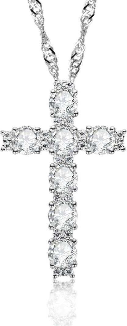 2.1Ct Women'S Moissanite Cross Necklace - S925 Sterling Silver White Pendant, D Color VVS1 Clarity Moissanite with GRA Certificate, Anniversary Birthday Mother'S Valentine'S Day Gift - WORLD TIME VISITS