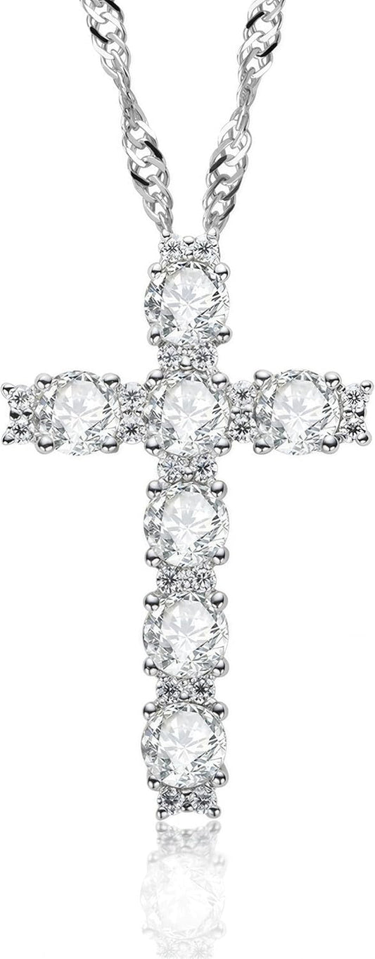 2.1Ct Women'S Moissanite Cross Necklace - S925 Sterling Silver White Pendant, D Color VVS1 Clarity Moissanite with GRA Certificate, Anniversary Birthday Mother'S Valentine'S Day Gift - WORLD TIME VISITS